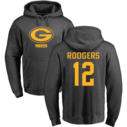 Men Green Bay Packers Ash #12 Rodgers Aaron One Color Nike NFL Pullover Hoodie Sweatshirts->nfl t-shirts->Sports Accessory